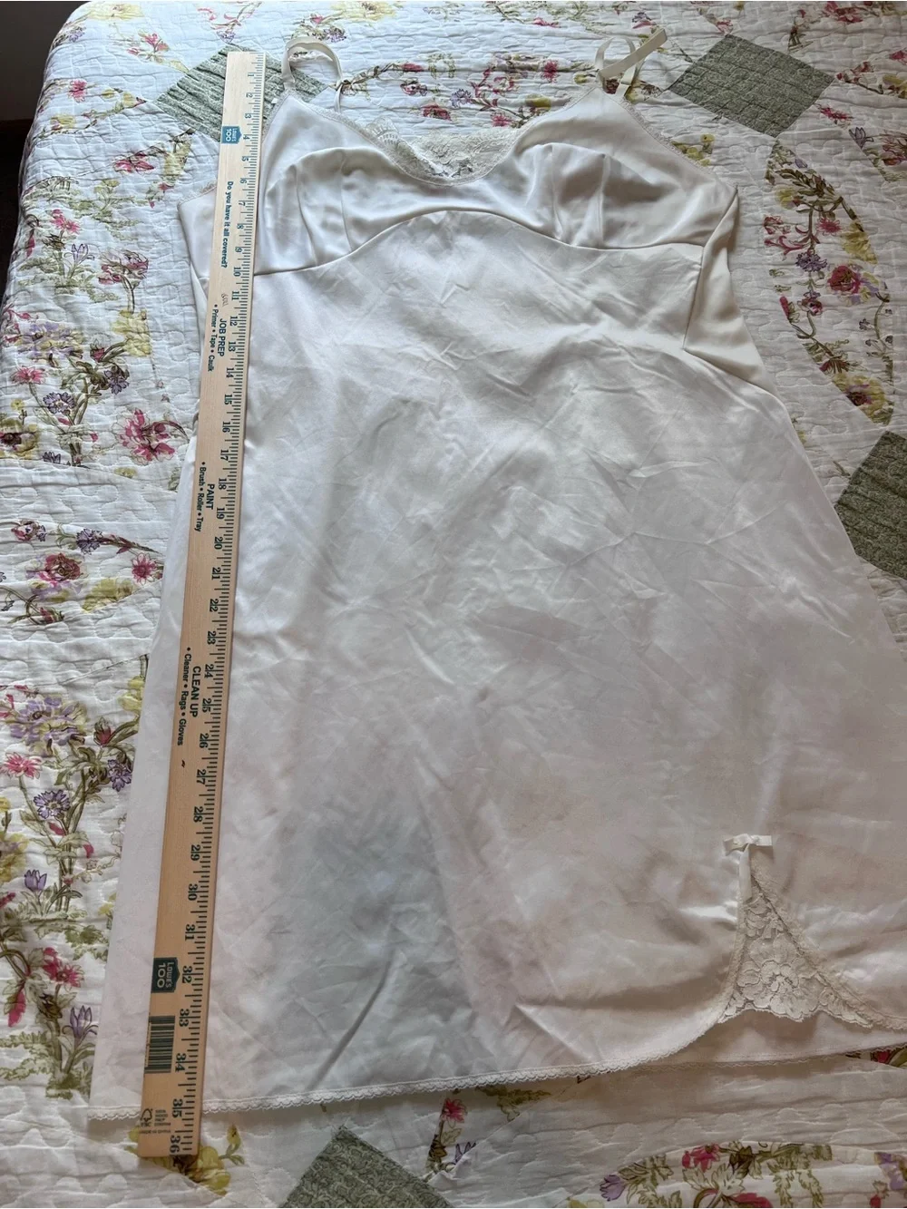 VTG Warner's White Lace Trim Full Slip Dress Side Slit Bow Cami Nightgown 42 XL